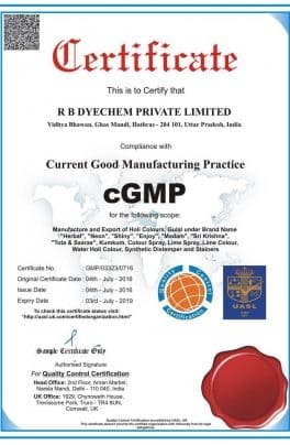 RB Dyechem Certificate